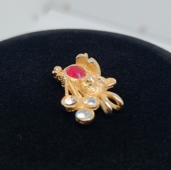Bear Pendant Signed D.M.99 Gold Tone July Birthstone Red Belly Crystal Balloons - Picture 12 of 15